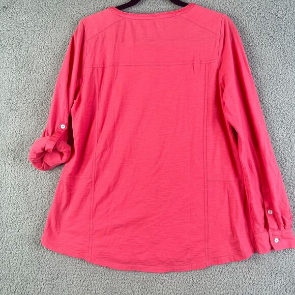 Soft Surroundings Blouse Large Henley Pink 5 Button Pullover Roll Tab Sleeve - Picture 5 of 9